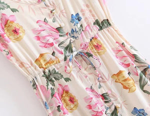 Chiffon Floral Print Short Sleeve Irregular Maxi Dress