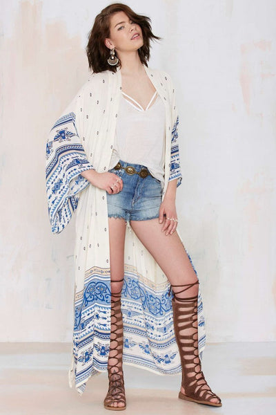 Print Long Sleeve Beach Bikini Cover Up