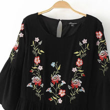 Load image into Gallery viewer, Embroidery Trumpet Sleeves Round Neck Pullover Dress