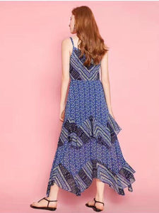 Asymmetric Chiffon Falaba Spaghetti-neck Maxi Dress