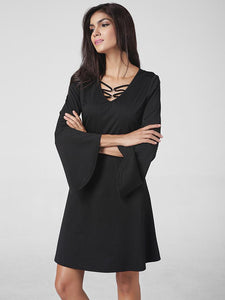 Fashion Solid Color Flared Sleeves Mini Dress