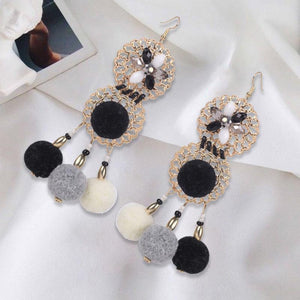 Colorful Ethnic Bohemia Flower Pom Beads Earrings