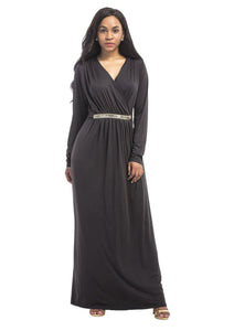 Solid Color V-neck Maxi Dress