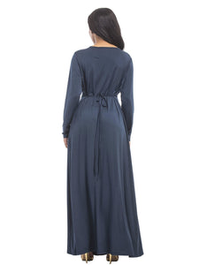 Solid Color V-neck Maxi Dress