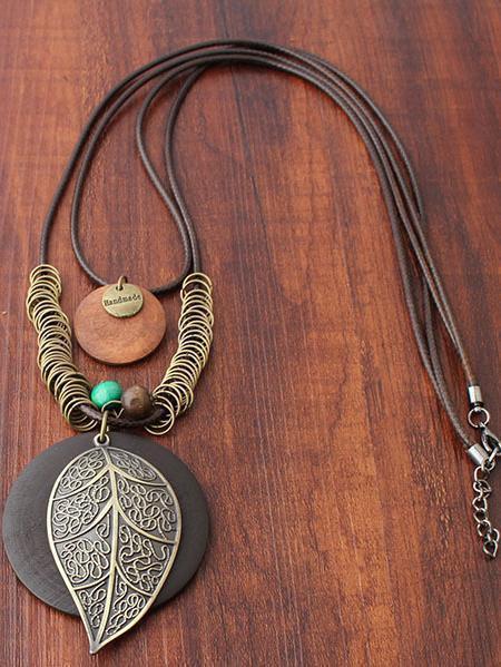 Vintage Paraffined Rope Leaf Necklaces Accessories
