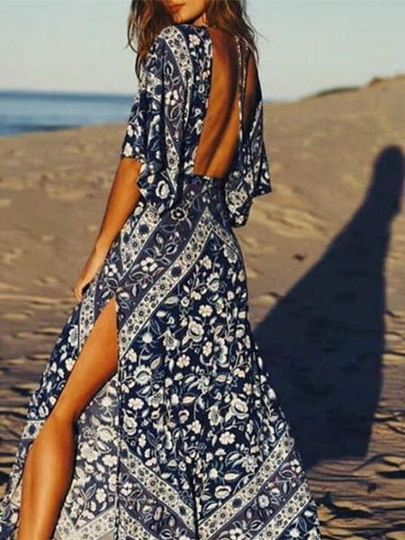 Bohemia Backless Split-side Long Dress