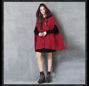 Cape Style Stitching Sweater Loose Fashion Check Jacket