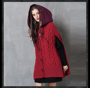 Cape Style Stitching Sweater Loose Fashion Check Jacket