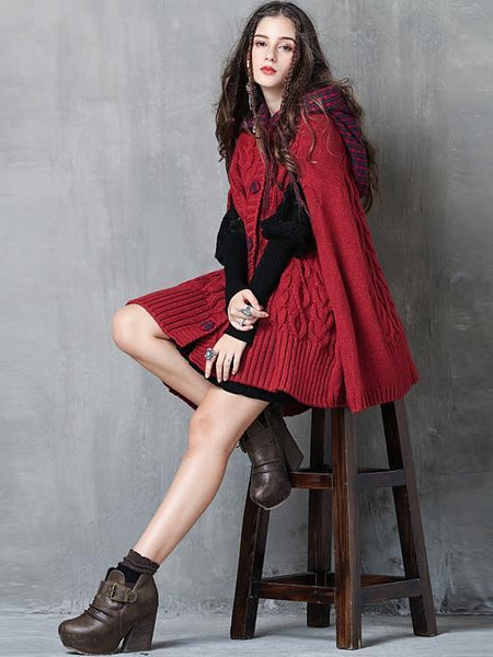 Cape Style Stitching Sweater Loose Fashion Check Jacket