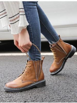 Women Vintage Solid Color Bandage Boots