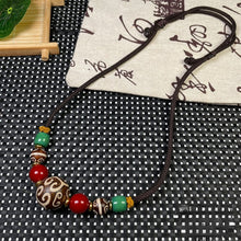 Load image into Gallery viewer, Tibetan pattern beads lanyard clavicle chain with Aka red Xueba glass accessories necklace