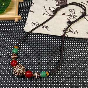 Tibetan pattern beads lanyard clavicle chain with Aka red Xueba glass accessories necklace