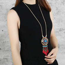 Load image into Gallery viewer, Hand-woven Folk Style Tibet Turquoise Spike Long Necklace
