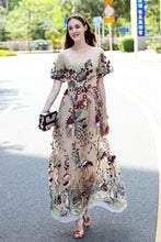 Load image into Gallery viewer, Elegant Embroidered Round Neck Short Sleeve Maxi Dress