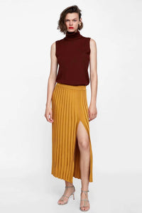 Knit High Waist Split Maxi Skirt