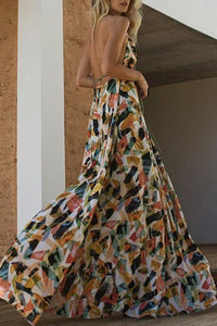 Print Backless Beach Bohemia Maxi Dress