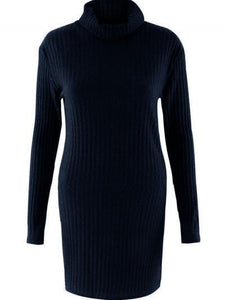 Fashion Long Sleeve Casual High Neck Striped Knit Sweater Dress