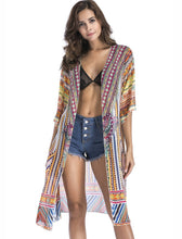 Load image into Gallery viewer, 4 pattern Beach bikini outer cover chiffon print middle sleeve shirt boho style