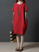 Load image into Gallery viewer, Pure Color Short Sleeve Loose Pockets Midi Dress