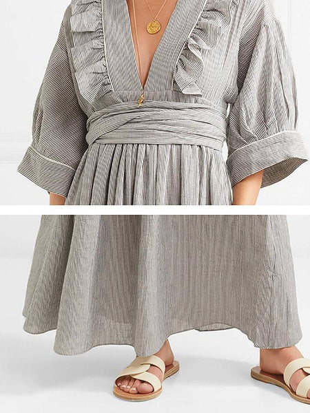 V Neck Half Sleeve Casual Maxi Dress