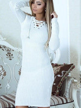 Load image into Gallery viewer, Knit Long Sleeve V Neck Bodycon Midi Dress