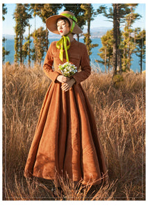 Big Hem High Waist Long Sleeve Corduroy Long Maxi Dress