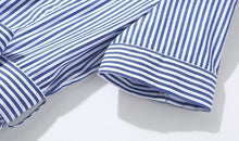 Load image into Gallery viewer, Stripe Lapel Neck Short Sleeve Belt Dress