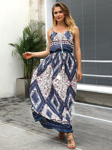 Print Spaghetti Strap Vintage Boho Maxi Dress