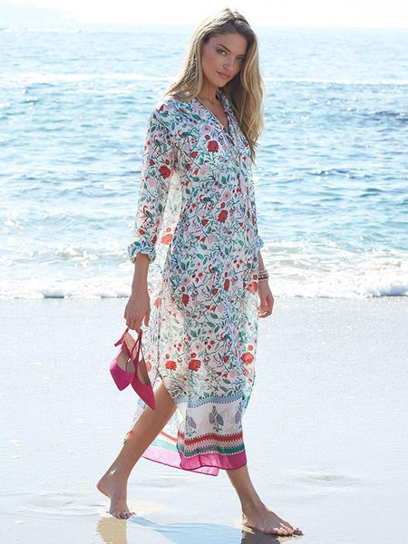 Print Long Sleeve Beach Swimwear Cover Up