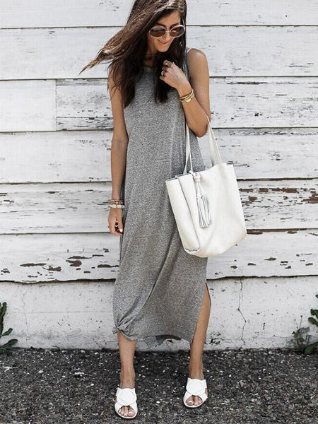 Solid Color Sleeveless Loose Maxi Dress
