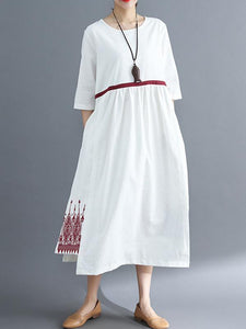 Embroidered Split Loose National Style Dress