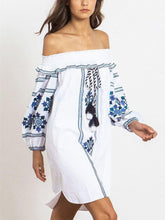 Load image into Gallery viewer, Fashion Embroidery Off-the shoulder Tassels Mini Dress