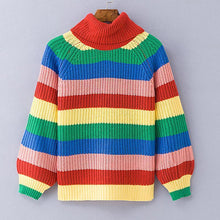 Load image into Gallery viewer, Rainbow Turtleneck Winter Jumpers Knitted Striped Oversize Pullover Sweater
