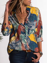 Load image into Gallery viewer, Casual V-Neck Floral Print Long Sleeve Mid-Length Blouse