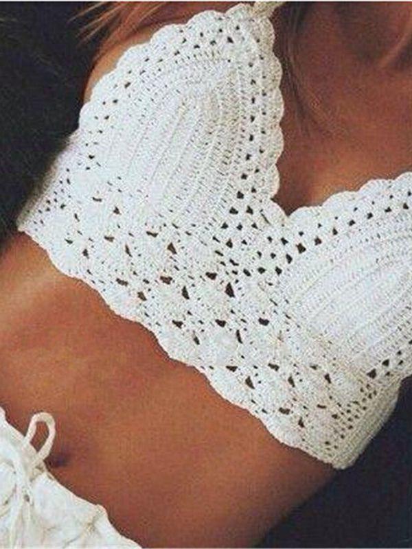 Hand Crocheted Bikini Wrapped In A Hot Spring Split Swimsuit