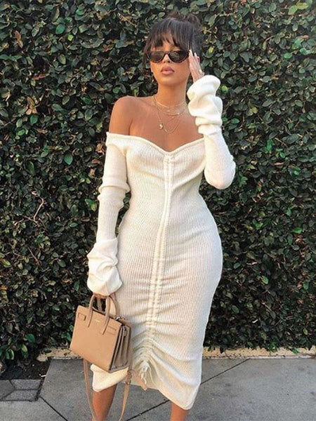 Sexy Off Shoulder Drawstring Wrap Dresses