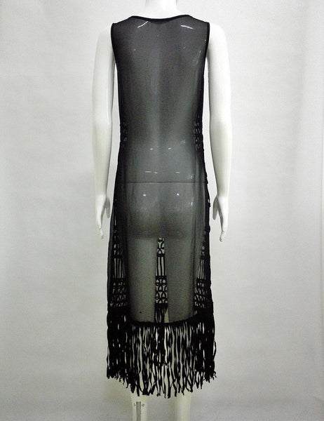 Black and White Women long section blouse weaving stitching tassel beach dress