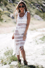 Load image into Gallery viewer, Black and White Women long section blouse weaving stitching tassel beach dress