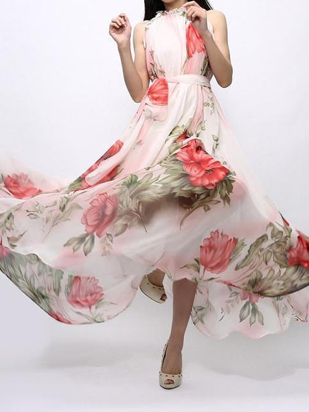 Flower Sleeveless Beach Summer Maxi Dress
