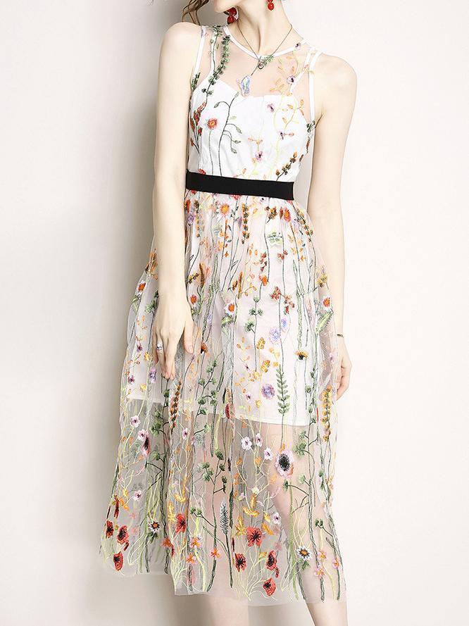 Sleeveless Embroidered Beach Dress