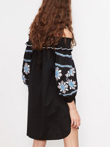 Fashion Embroidery Off-the shoulder Tassels Mini Dress