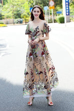 Load image into Gallery viewer, Elegant Embroidered Round Neck Short Sleeve Maxi Dress