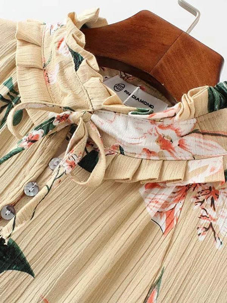 Floral Print Long Sleeve Loose Mini Dress