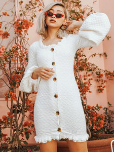 Solid Color Long Sleeve Button Mini Dress