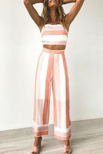 Load image into Gallery viewer, Pink Stripe Tops Wide Leg Pants Sets