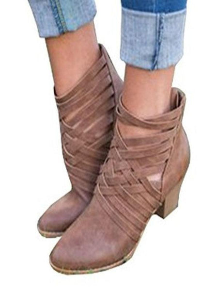 2018 New Bandage Mid-heel Boots Shoes