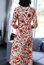 Load image into Gallery viewer, New Print Chiffon V Neck Long Sleeve Beach Dress