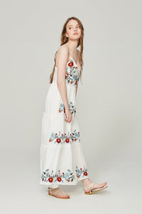 2018 New Spaghetti Strap Floral Embroidered Maxi Dress