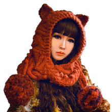 Load image into Gallery viewer, Winter Warm Handmade Knit Cute Cat Ears Hat With Scarf And Gloves Suit