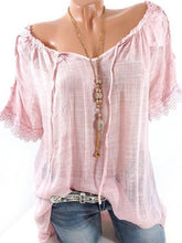 Load image into Gallery viewer, Solid Color Off Shoulder Ruffle Short Sleeve Blouse Tops